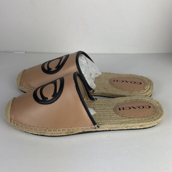 NEW Coach Channing Beechwood Chic Leather Espadrille Slides Mules Flats 9 - Picture 6 of 10